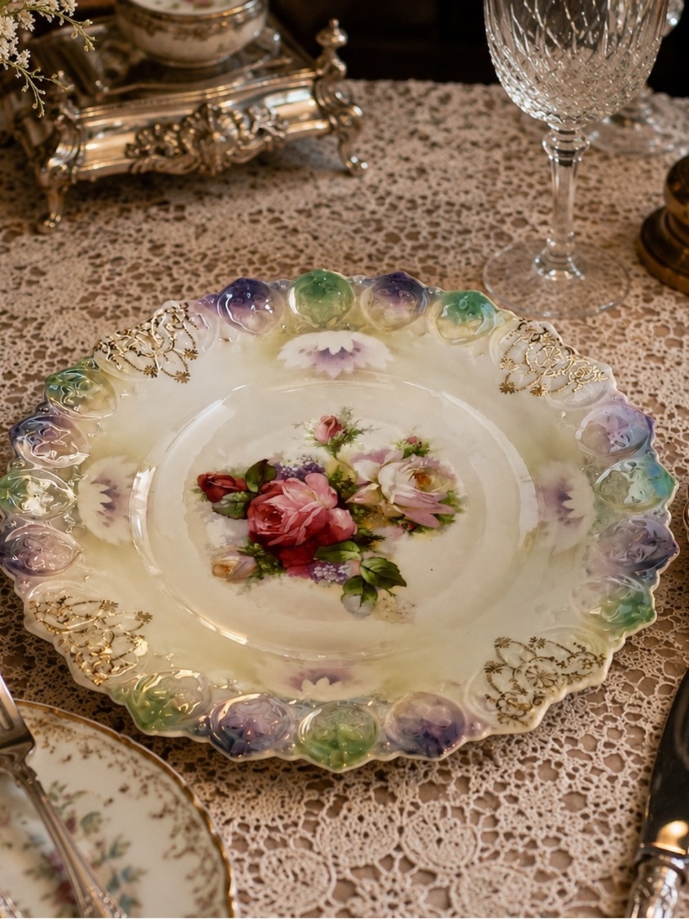 Antique Bavaria Hand Painted Rose Cabinet Plate